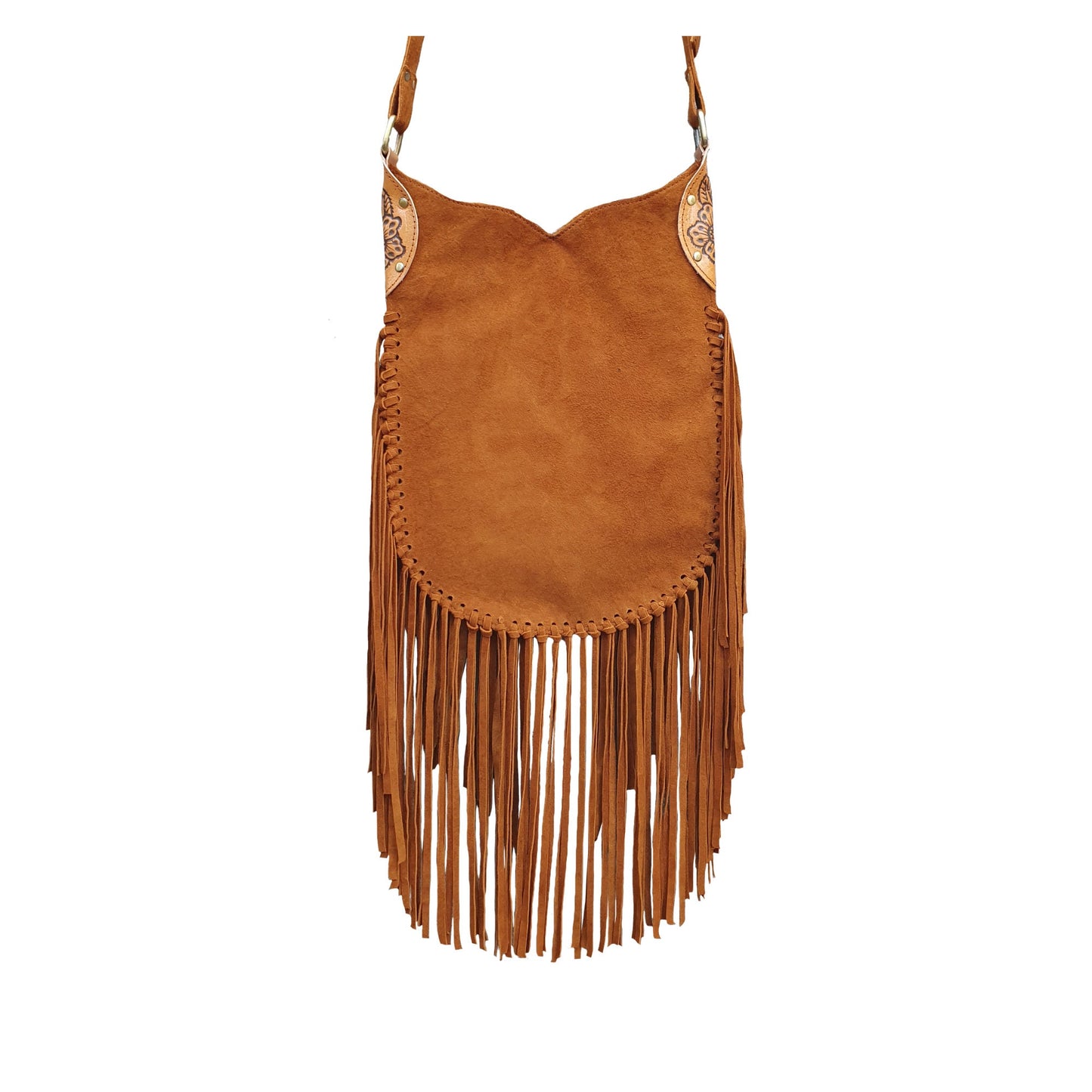 Bohemian Leather Fringe Purse, Tooled Crossbody Bag, Western Bag