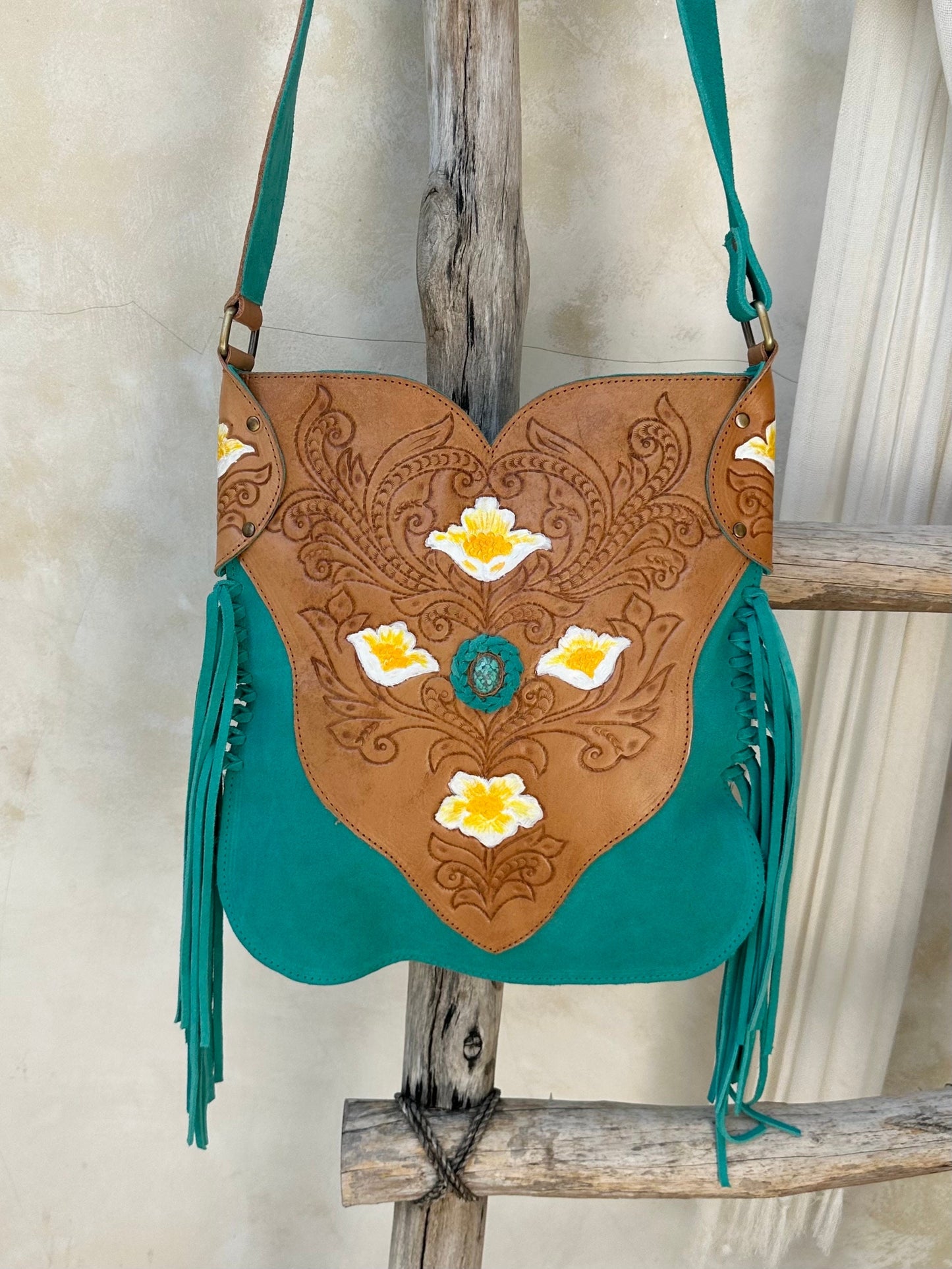Bohemian Turquoise Fringe Purse, Western Purse, Festival Bag
