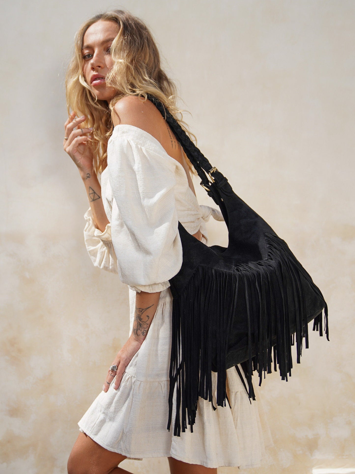 Black Suede Fringe Purse, Festival Fringe Bag