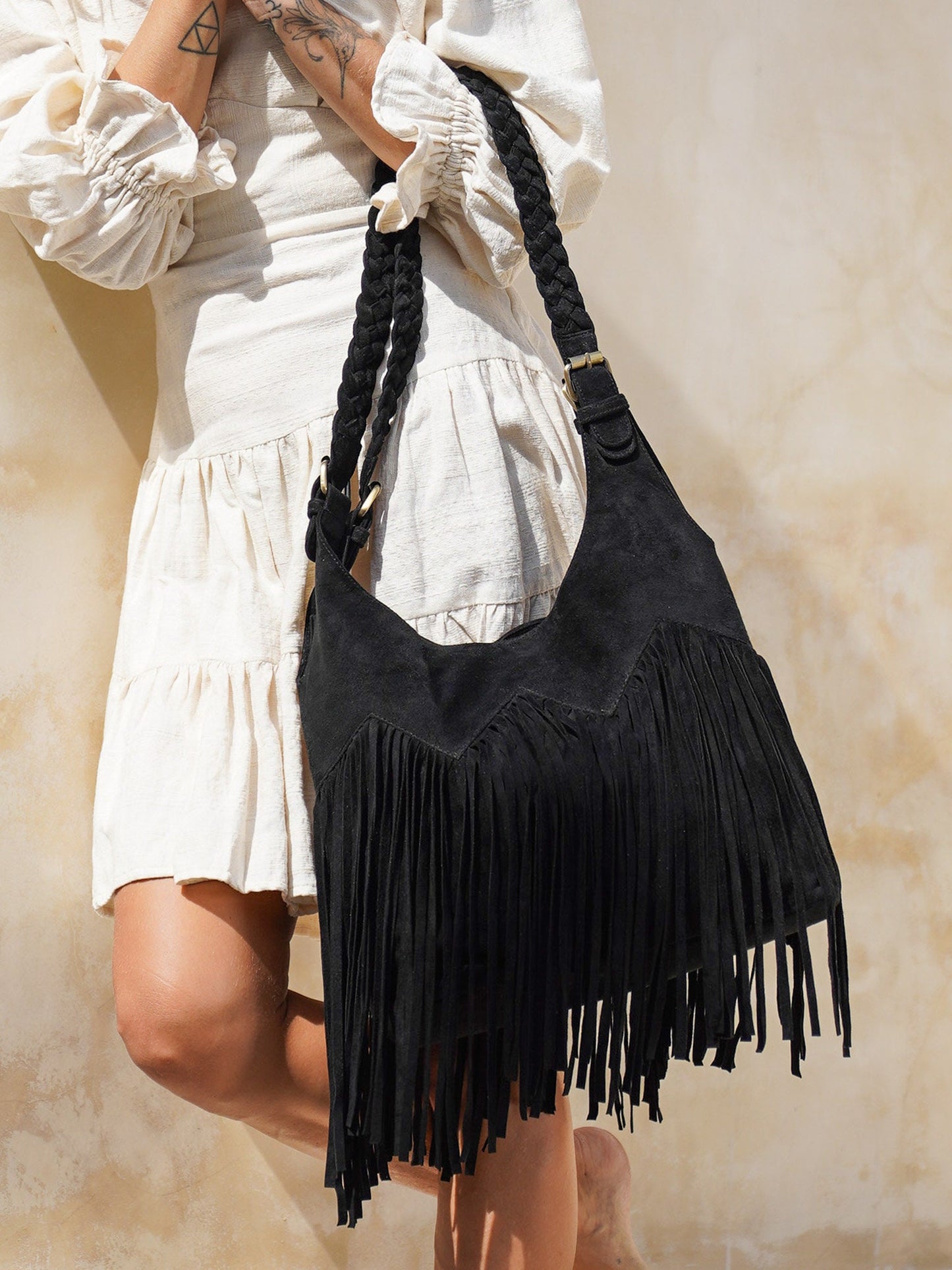 Black Suede Fringe Purse, Festival Fringe Bag
