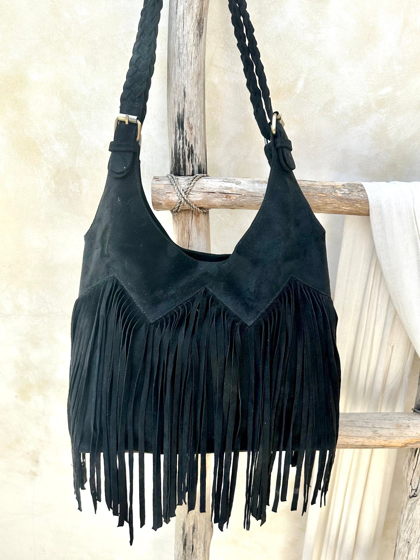 Black Suede Fringe Purse, Festival Fringe Bag