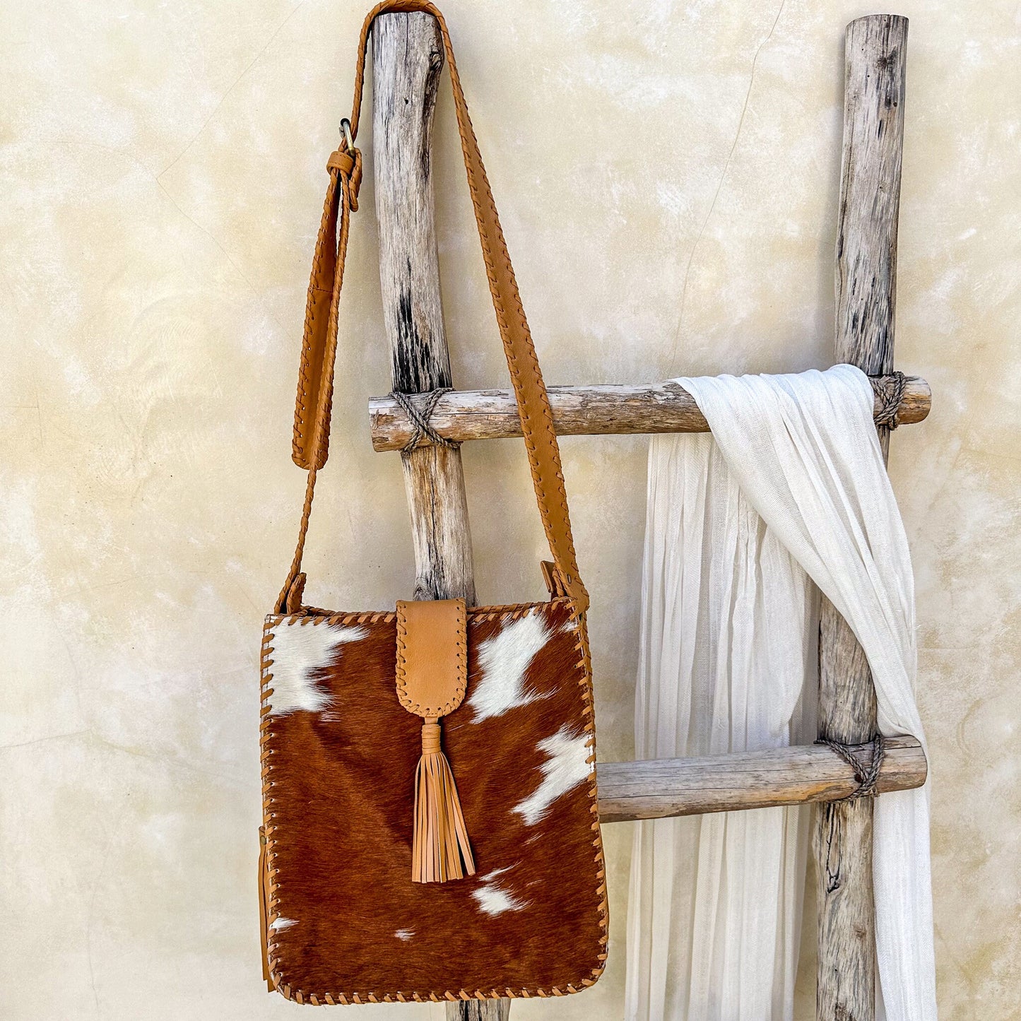 Cowhide Crossbody Purse, Western Crossbody Handbag, Brown Cow Hide Hair on Leather