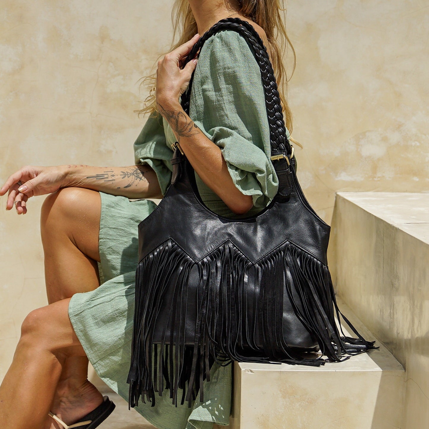 Black Fringe Shoulder Bag, Western Purse, Boho Purse