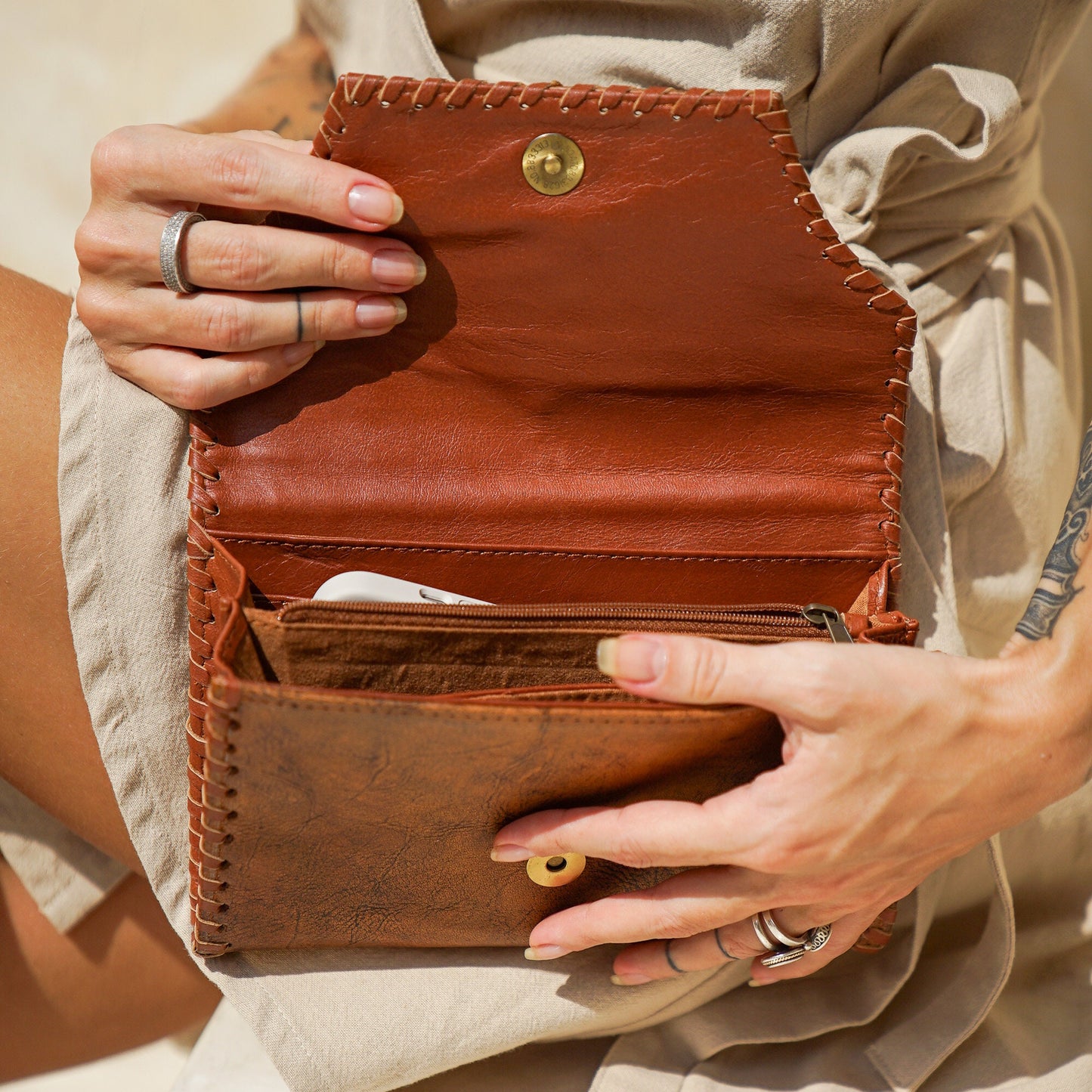 Leather tooled Wallet, boho clutch, brown wallet